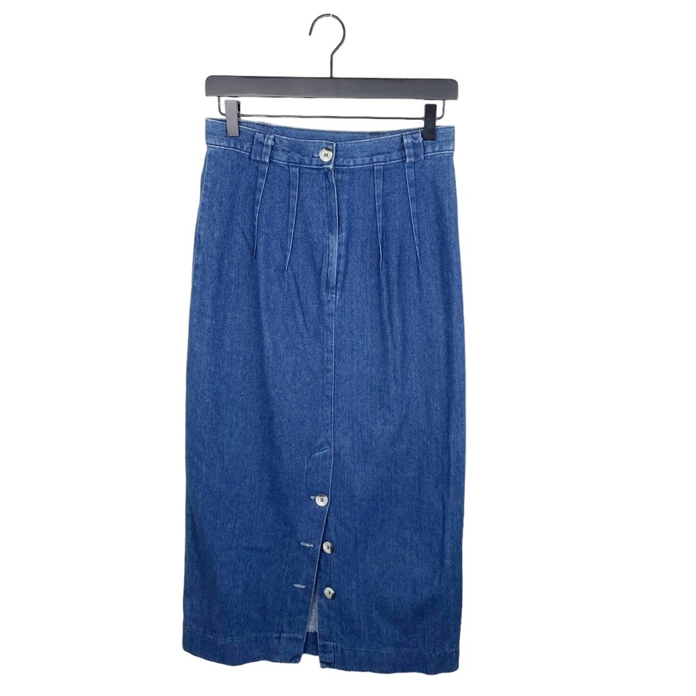 Vintage 80s 90s Forenza Sportswear Denim Maxi Skirt Size 10 Button Slit Pleated